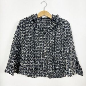 RUDSAK 🇨🇦 Women’s Black and‎ White Tweed Wool Blend Hooded Cape Size Small